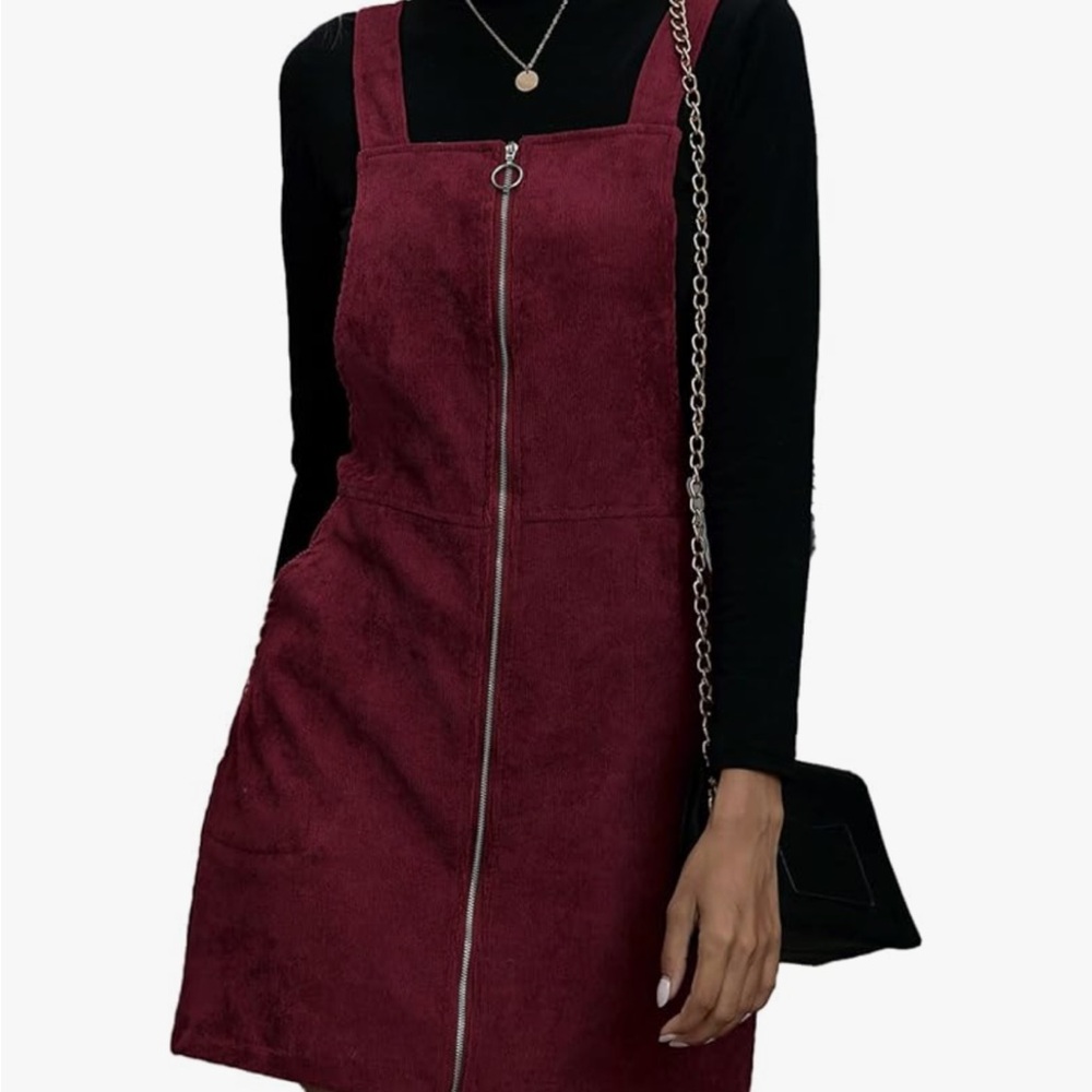 Burgundy zipped corduroy dress